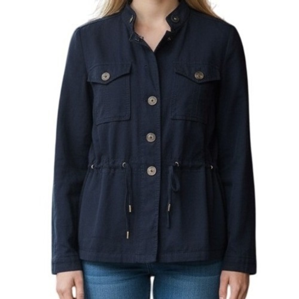 WHITE HOUSE BLACK MARKET‎ Navy Utility Drawstring Waist Modal Jacket Size 6